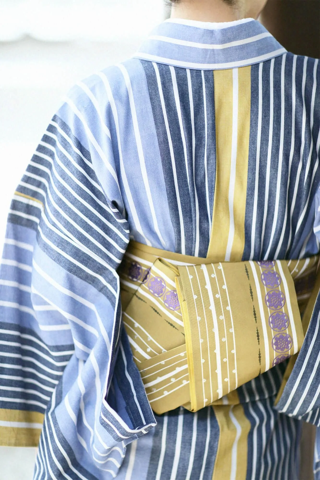 【※お仕立て別】伊勢木綿（20/20） 着物反物／染流し縞 芥子色（からしいろ） - Image 8
