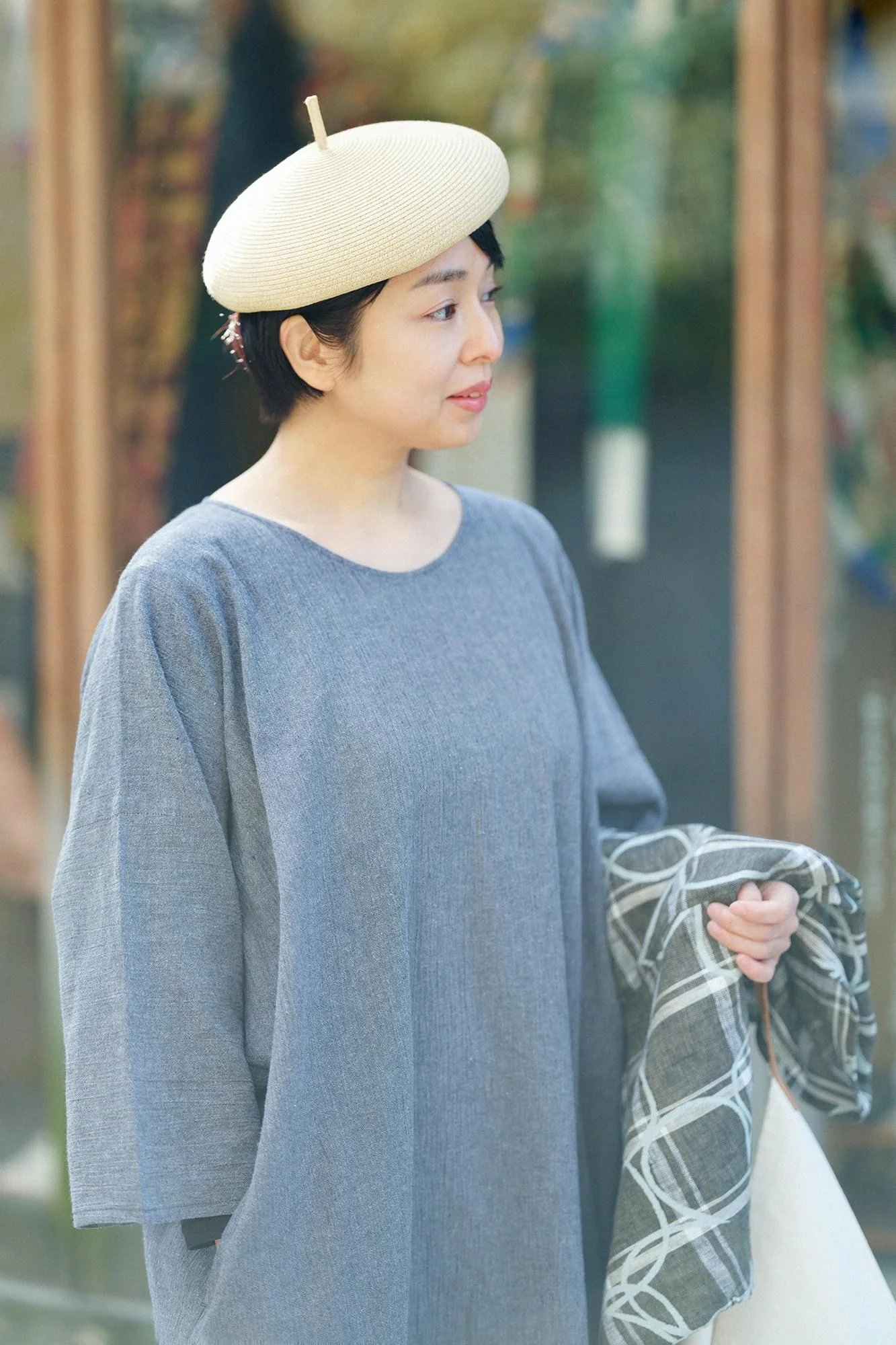 【net限定】綿麻 高島縮 20/20 薙刀長方形衣（なぎなたちょうほうけい）／鈍色（にびいろ） - Image 4