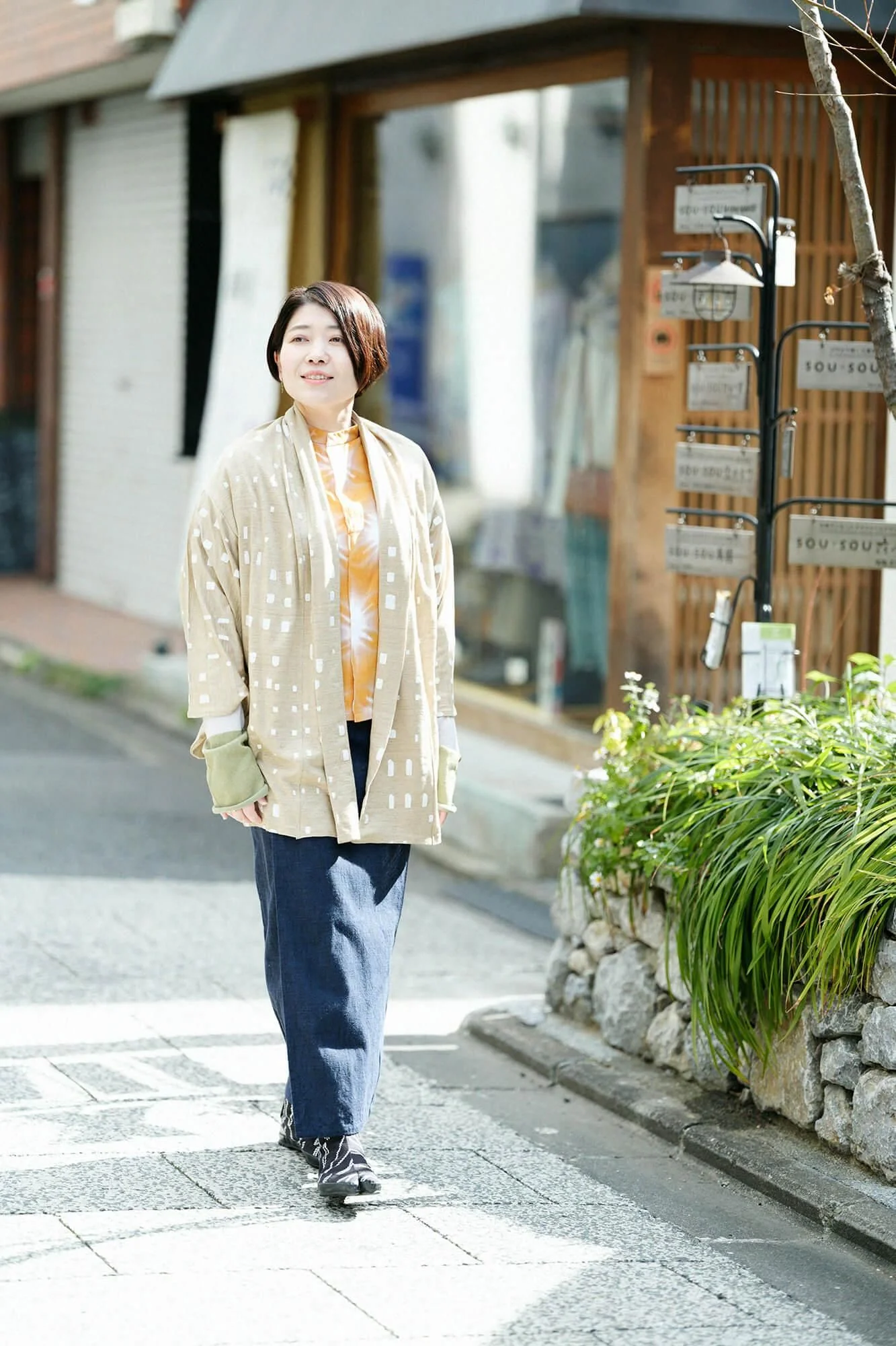 たばた絞り 知多木綿 文(ぶん) 草衣(そうい) 上(うえ)/雪花(せっか) 琥珀色(こはくいろ)2 - Image 6