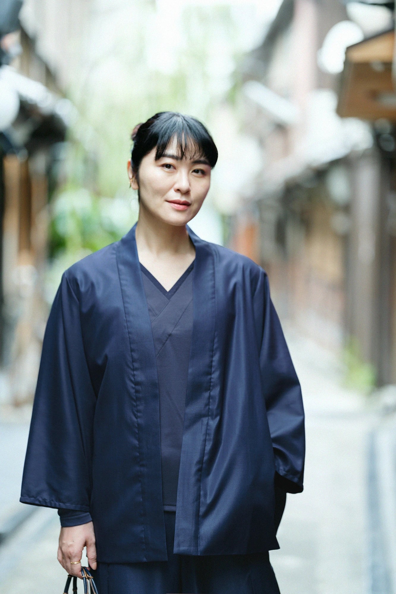 シルクウール 格子織(こうしおり) 短羽織(たんばおり) 袷(あわせ)/濃紺(のうこん) - Image 4
