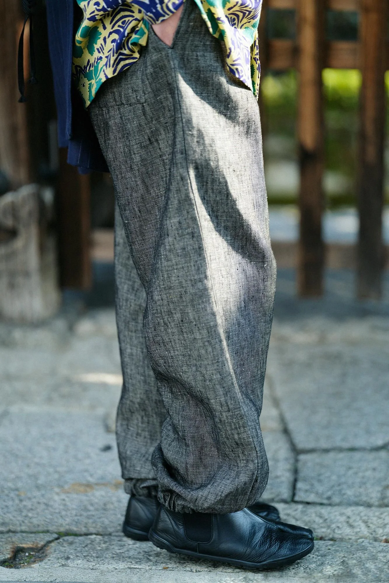 【net限定】麻 綾織(あやおり)作務衣(さむえ)下/濡羽杢(ぬればもく) - Image 4