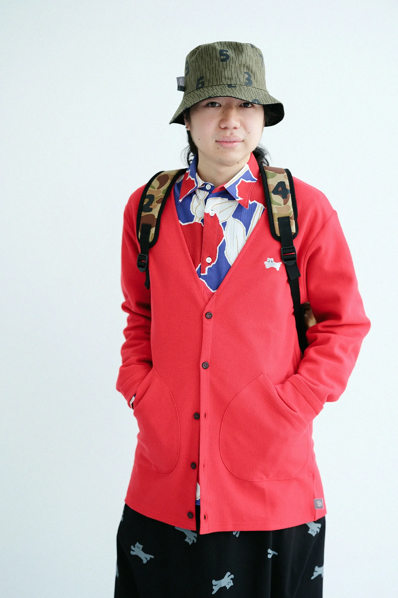 カノコニット Vネック カーディガン/レッド - Image 9