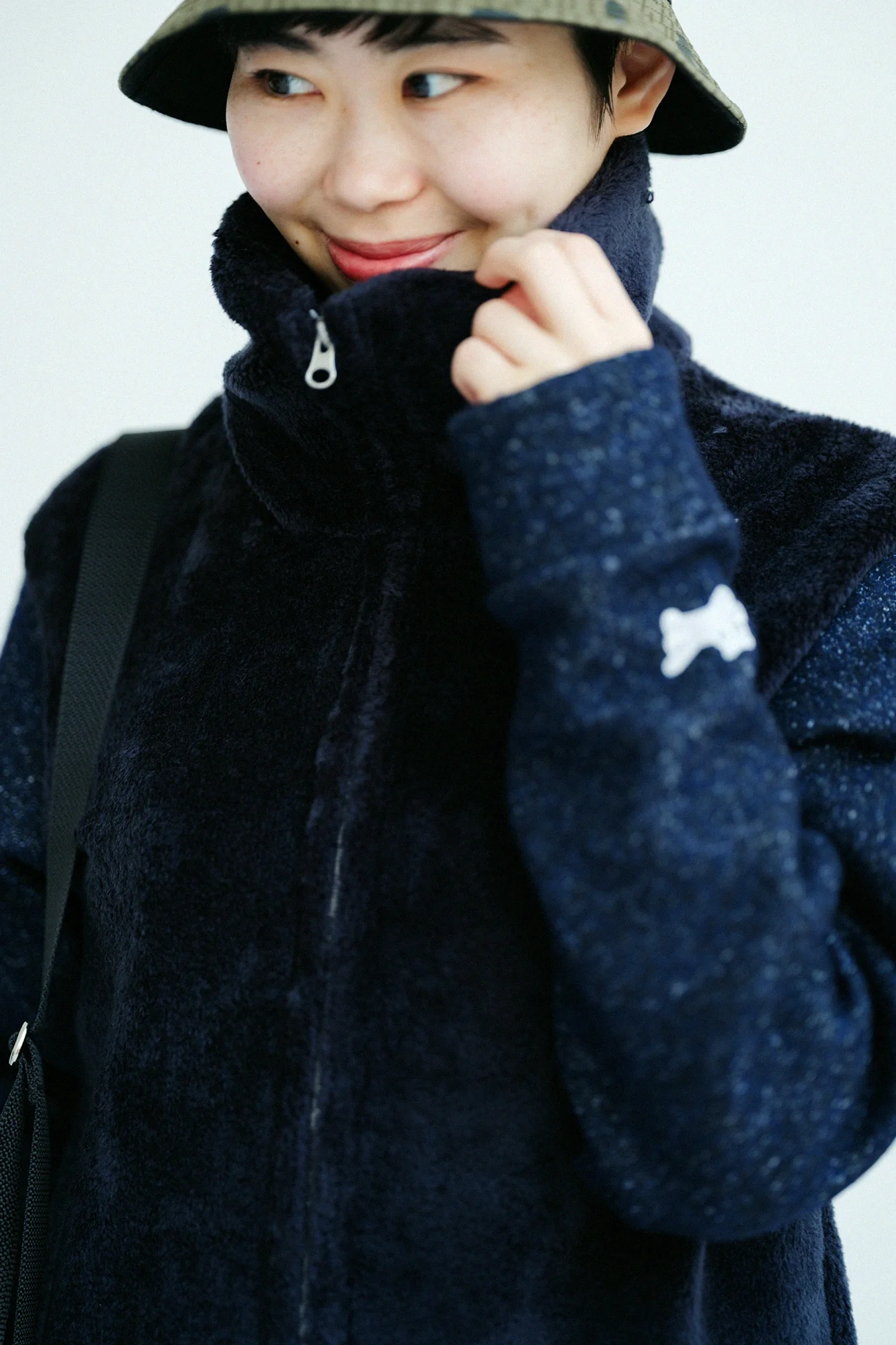 ボア×ウールブークレ ZIP UP N.W BIKEブルゾン／ネイビー×ネイビー - Image 5