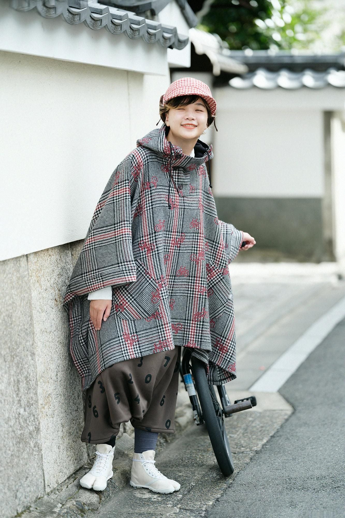 ネップツイード ボア BIKE CAP/レッドチェック×SO-SU-U - Image 5