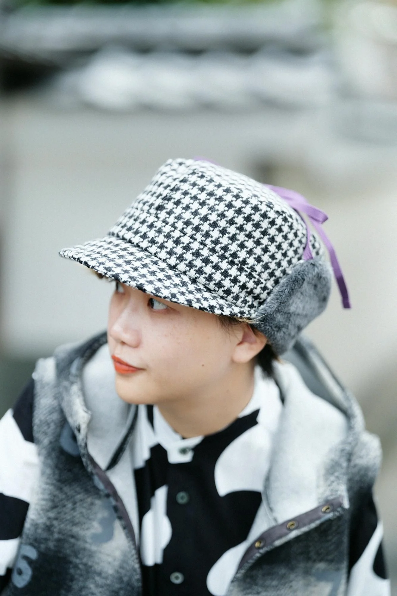 ネップツイード ボア BIKE CAP/ブラックチェック×SO-SU-U - Image 9