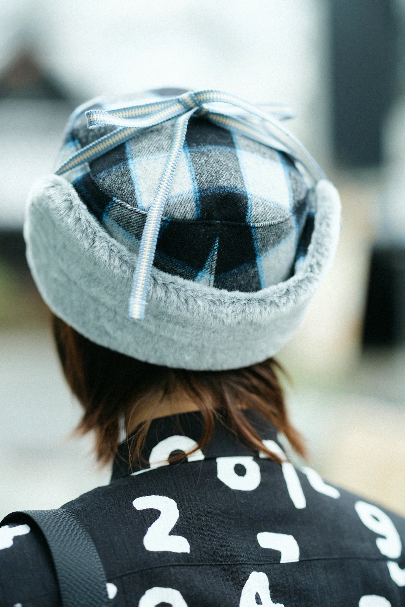 ウールチェック ボア BIKE CAP/ブルーブラック×SO-SU-U - Image 4