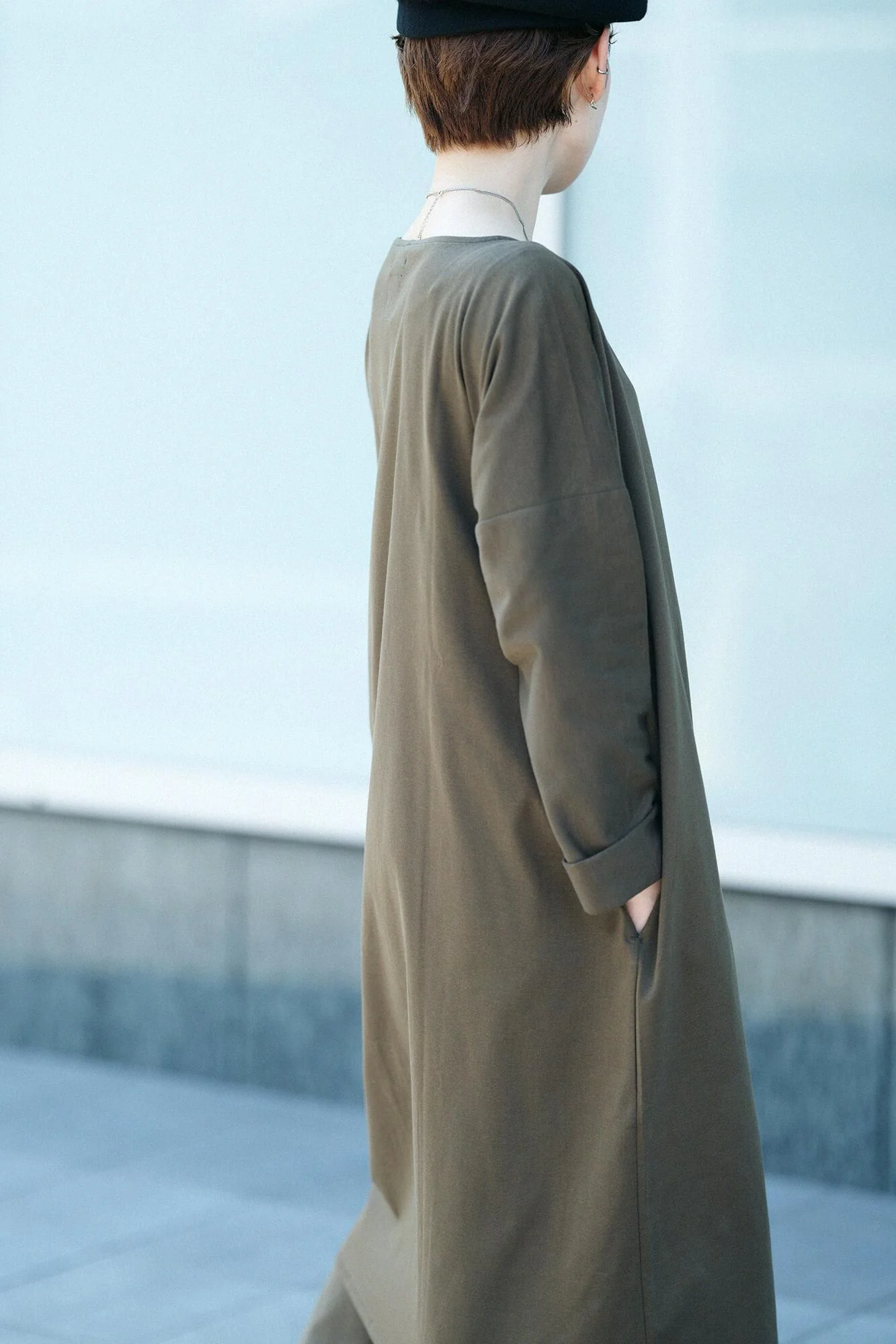 ポンチローマ ボートネック ロングスリーブワンピース/海松色(みるいろ) - Image 10
