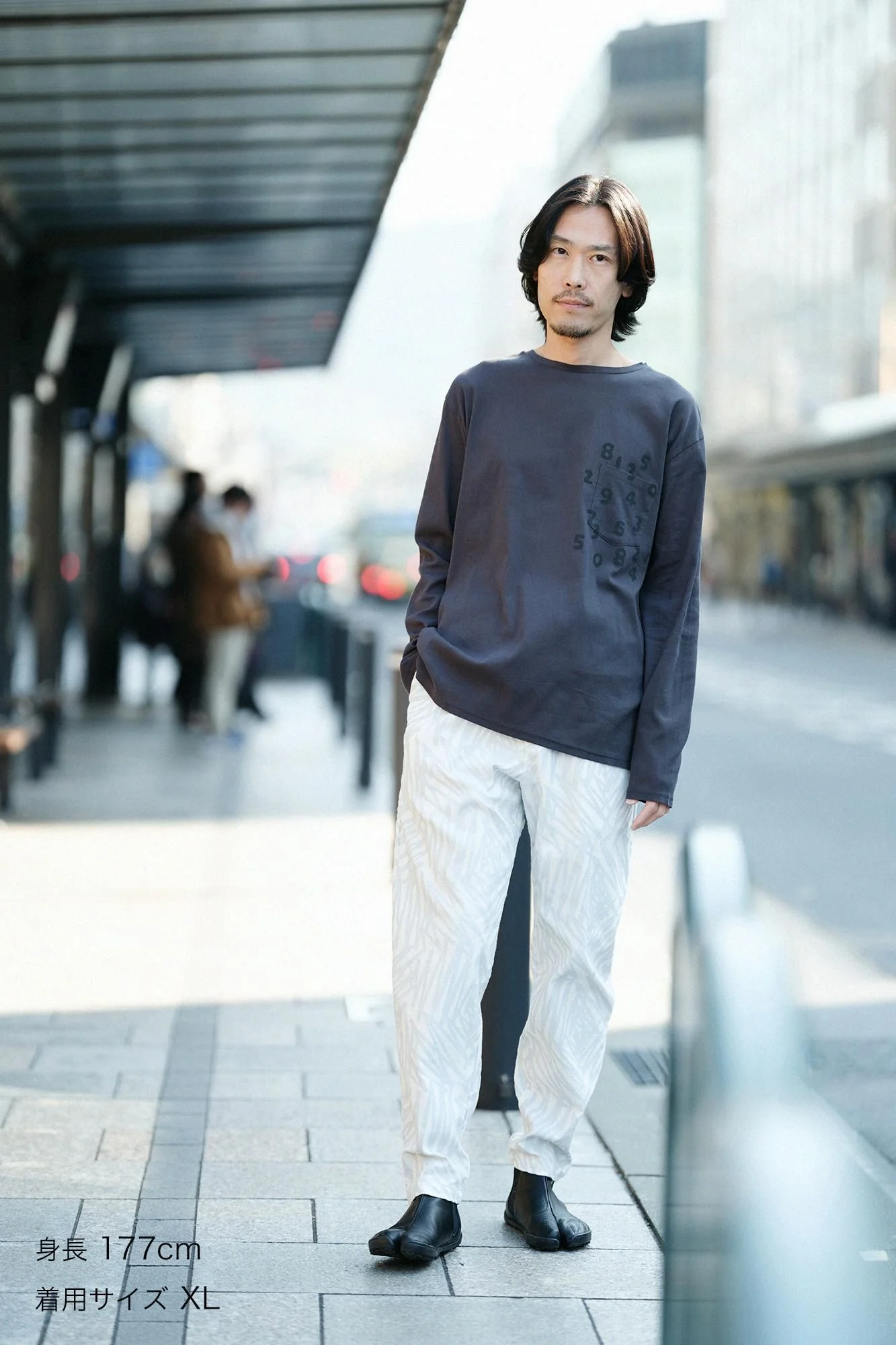 高島縮 40/40 長袖ポケットTシャツ/濃鉛(こいなまり)×SO-SU-U昆(こん) - Image 3
