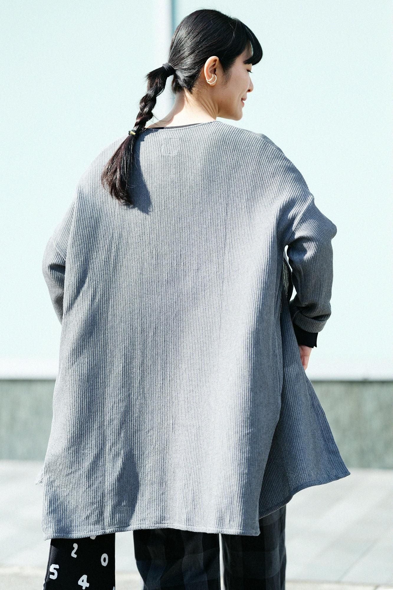【net限定】ラッセル編 Vネック ライトチュニックコート/薄鈍(うすにび) - Image 6