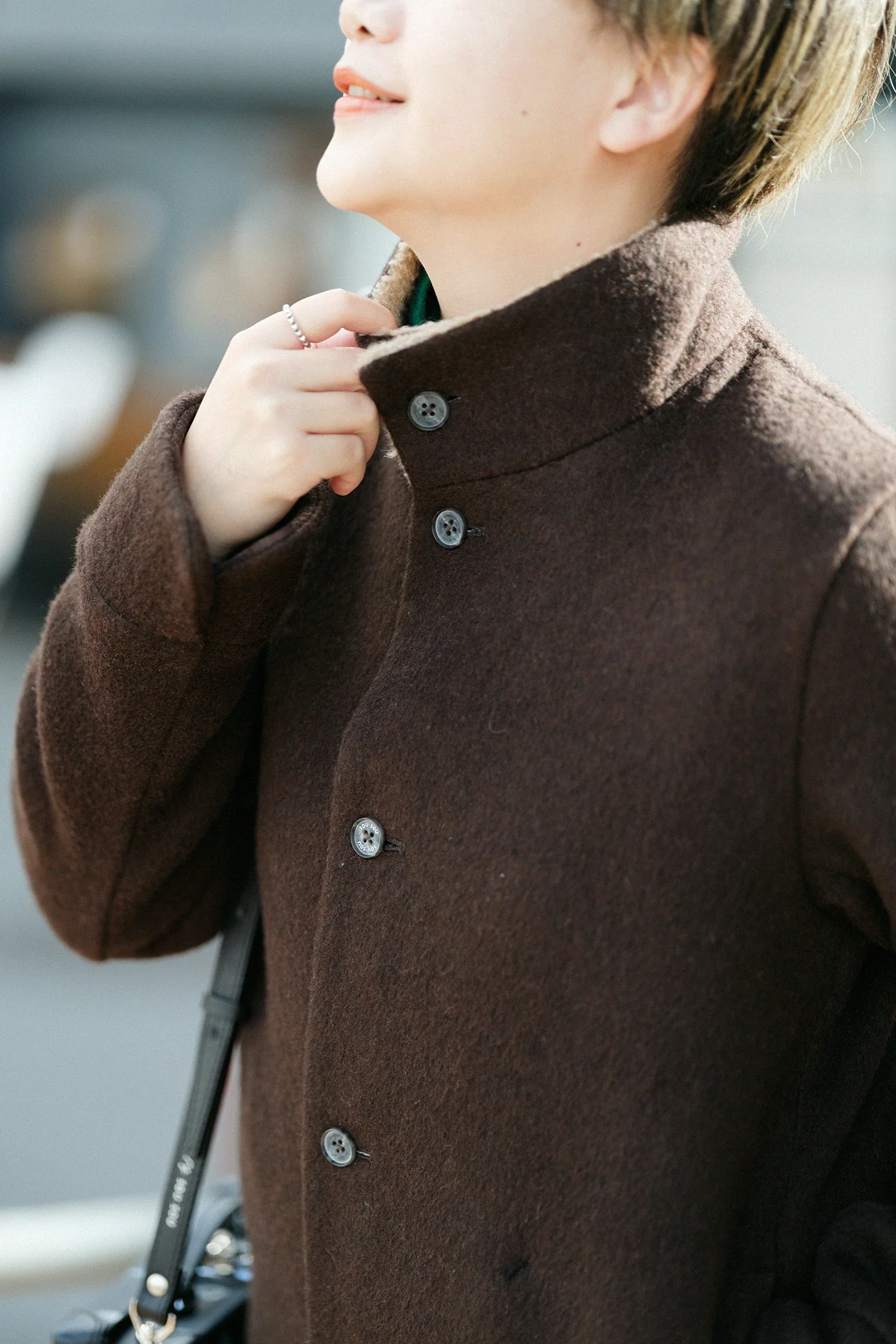 【net限定】A.S ダブルフェイスウール スタンドカラーショートコート/ブラウン×網代(あじろ)にSO-SU-U 昆(こん) - Image 6