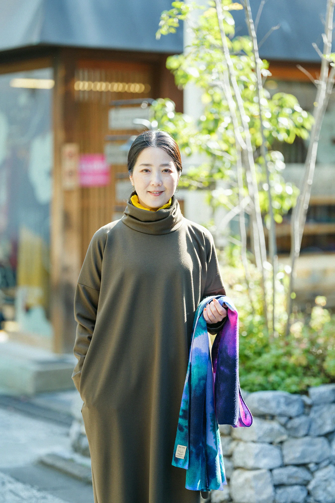 ソフトサーモ(R) ポンチローマ タートルネック L/S OP マキシ丈/オリーブグリーン - Image 5