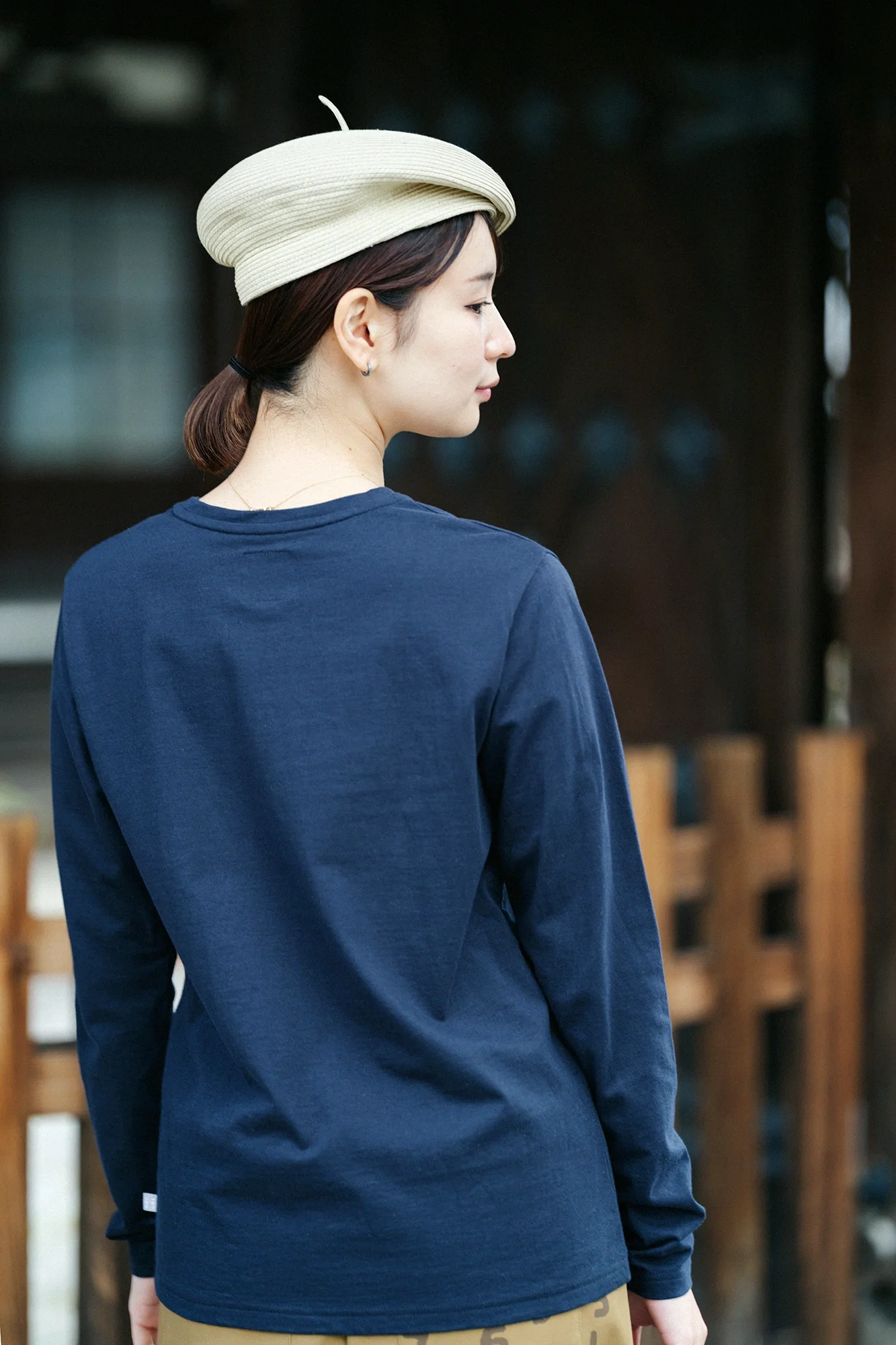 プレーティング天竺 長袖ポケットTシャツ/ネイビーブラック - Image 3