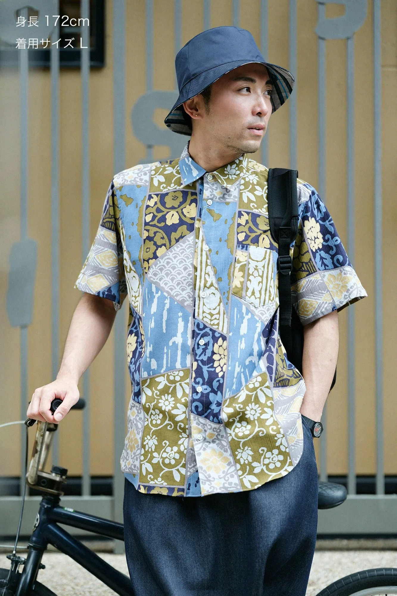 【net限定40%OFF】高島縮 20/20 半袖シャツ／金銀襴緞子等縫合せ（きんぎんらんどんすとうぬいあわせ） 写し（うつし） - Image 3
