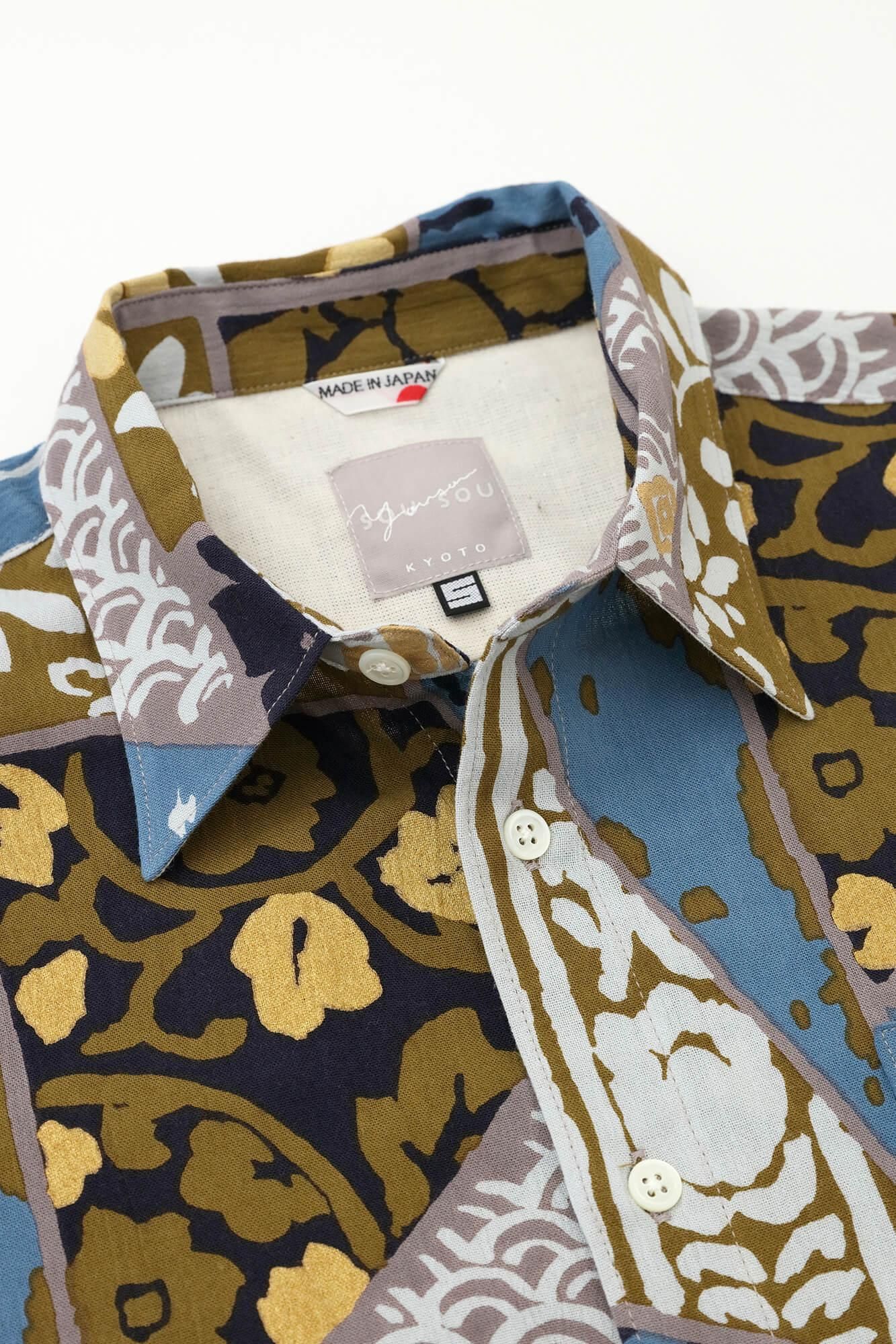 【net限定40%OFF】高島縮 20/20 半袖シャツ／金銀襴緞子等縫合せ（きんぎんらんどんすとうぬいあわせ） 写し（うつし） - Image 9