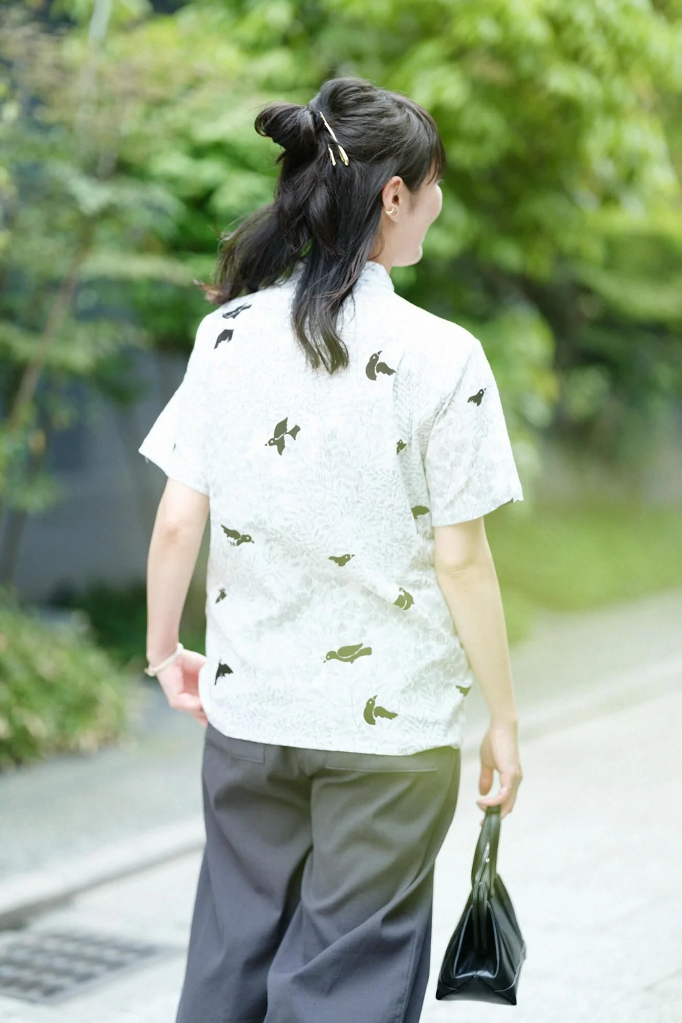 高島縮 20/20 スタンドカラー半袖シャツ SP／さえずり - Image 4