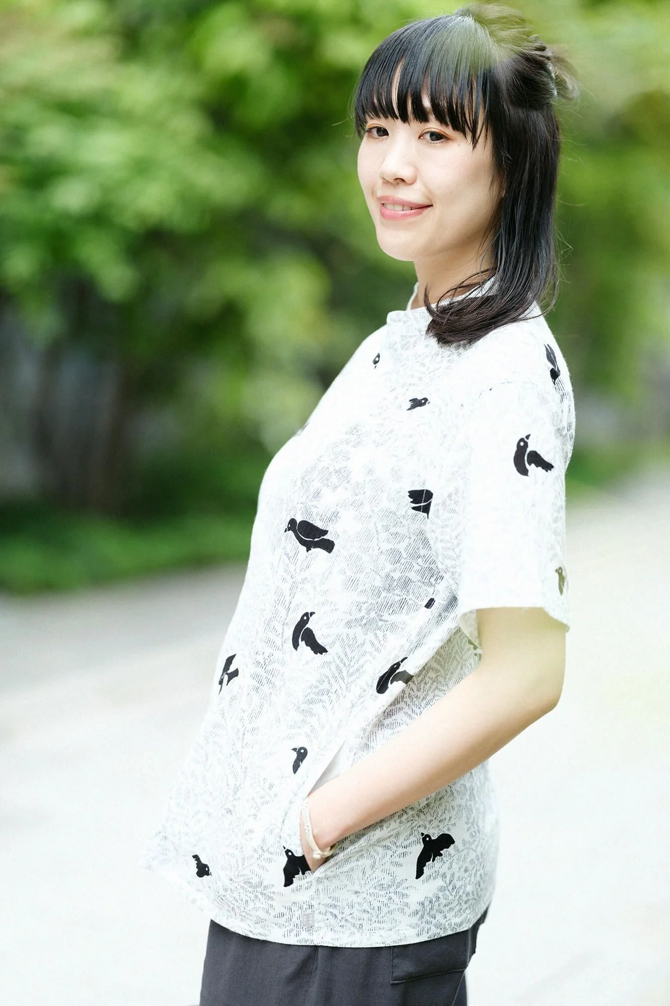 高島縮 20/20 スタンドカラー半袖シャツ SP／さえずり - Image 5