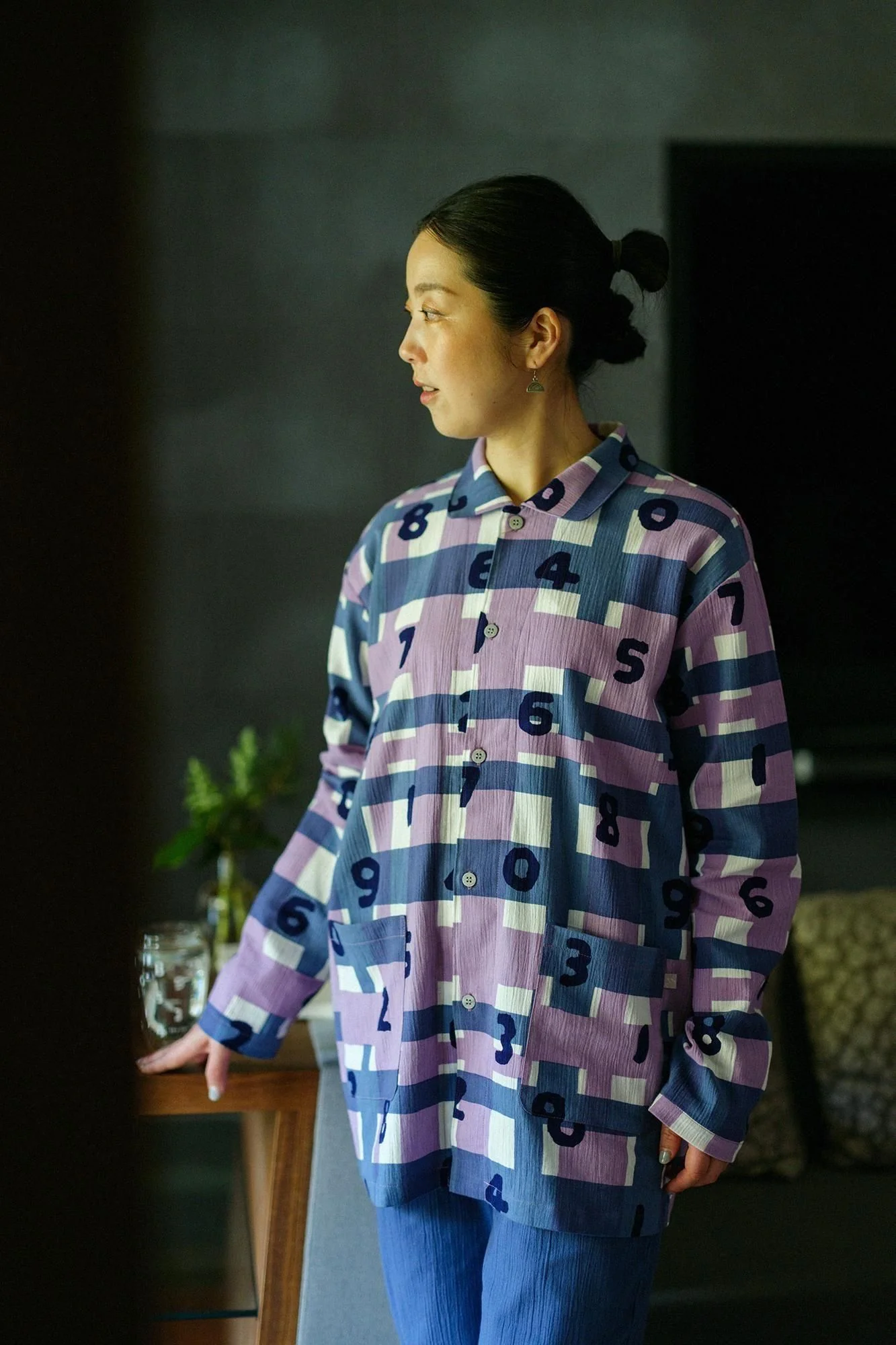 高島縮20/20 テキスタイルパジャマ／SO-SU-Uと太乱格子（たみだれごうし）×ウルトラマリン - Image 3