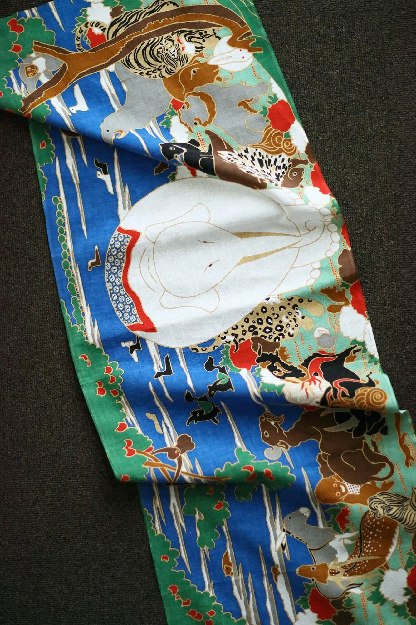 伊勢木綿 textile手ぬぐい/若冲(じゃくちゅう) 鳥獣花木図屏風(ちょうじゅうかぼくずびょうぶ) 写し(うつし) - Image 3
