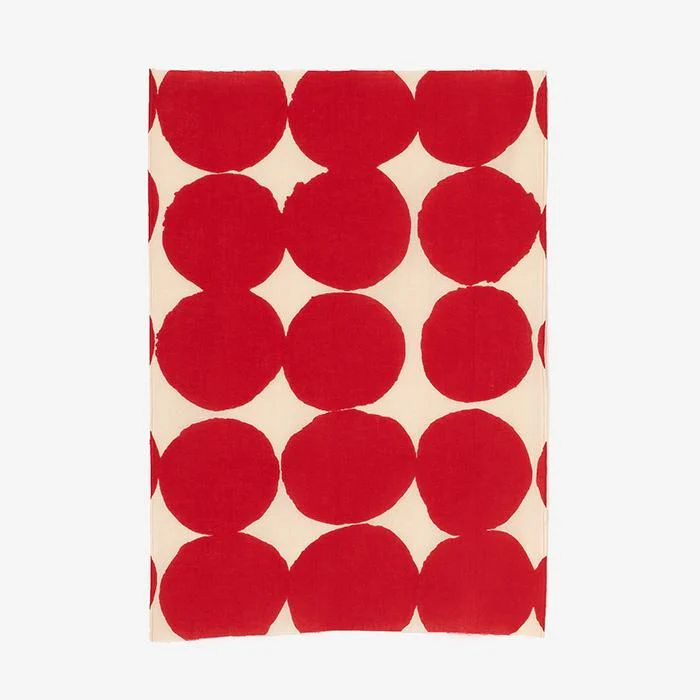 伊勢木綿 textile手ぬぐい(ひめ丈)/おはじき大 乳白(にゅうはく)×深緋(こきひ)