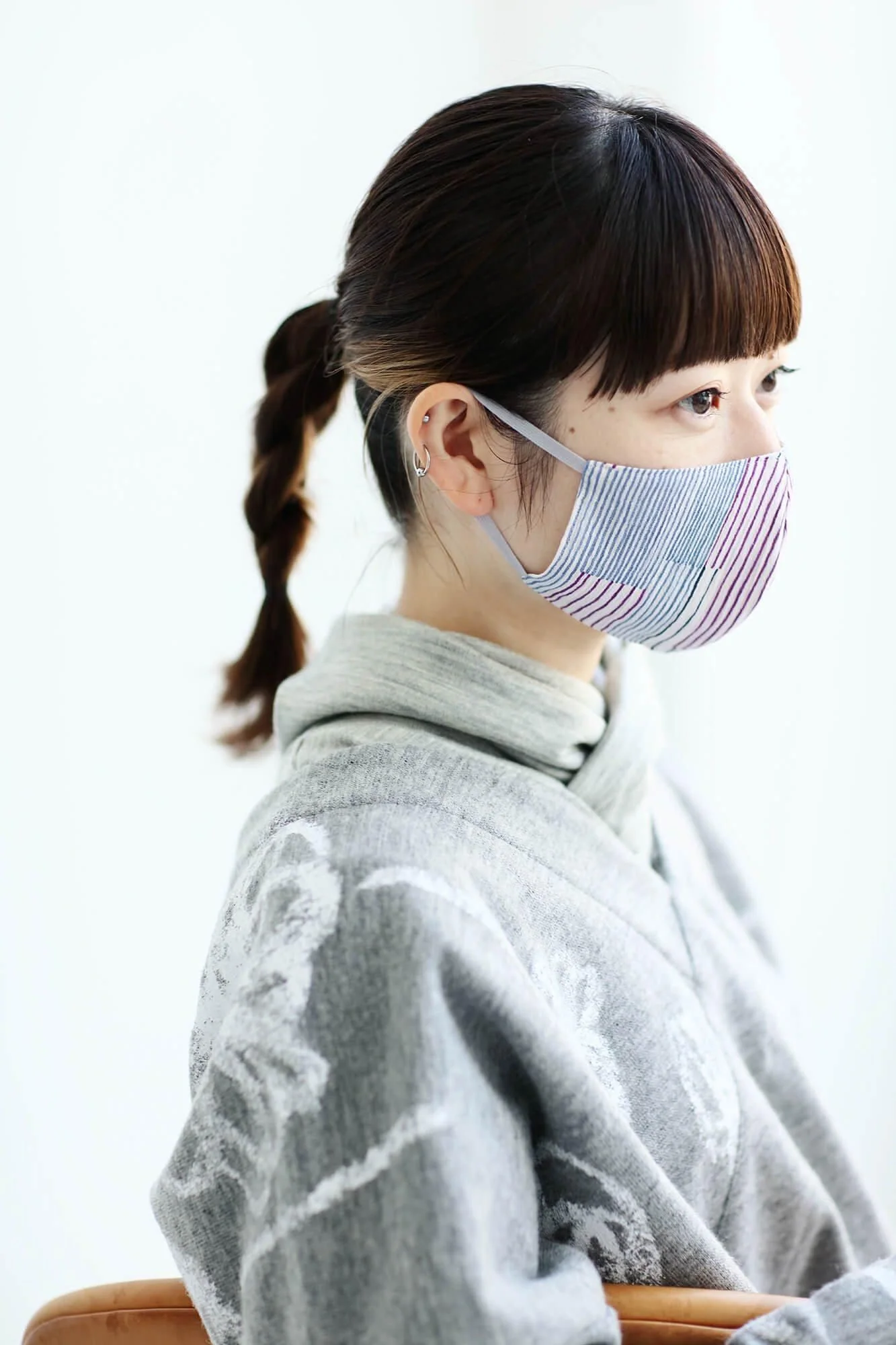 ◎【30%OFF】高島縮 テキスタイルマスク／縞がさね - Image 9