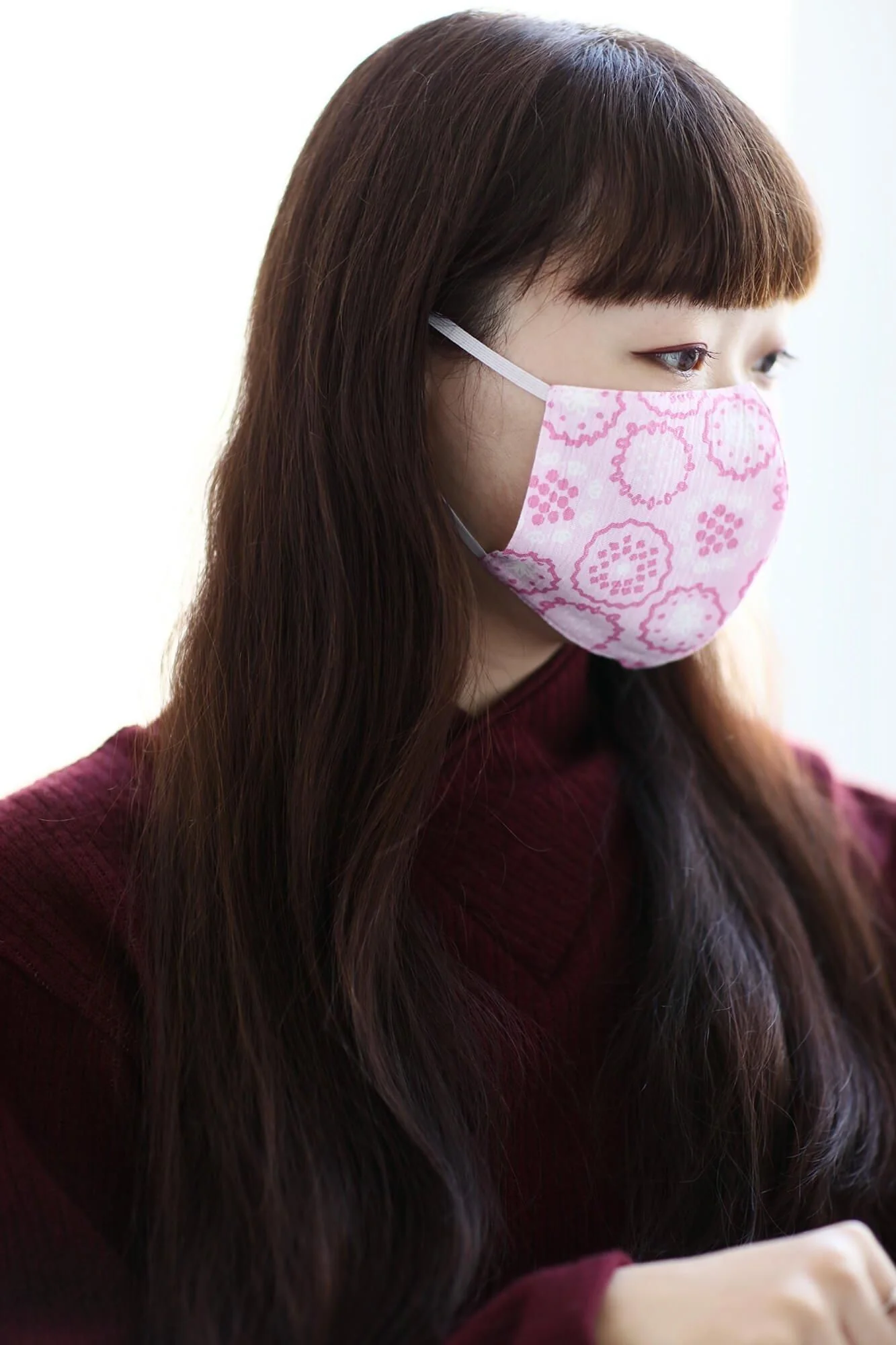 ◎【30%OFF】高島縮 テキスタイルマスク／花刺繍（はなししゅう） - Image 4