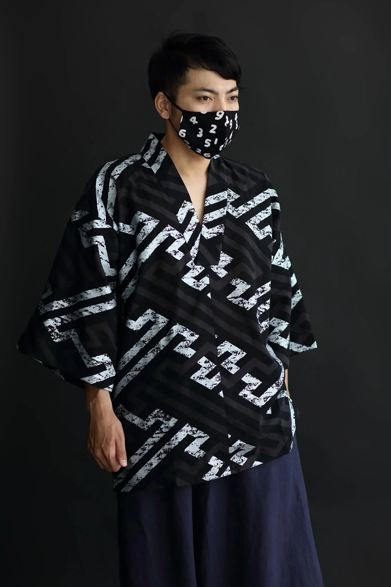 ◎【30%OFF】高島縮 テキスタイルマスク／SO-SU-U昆（こん） 濡羽色（ぬればいろ） - Image 16