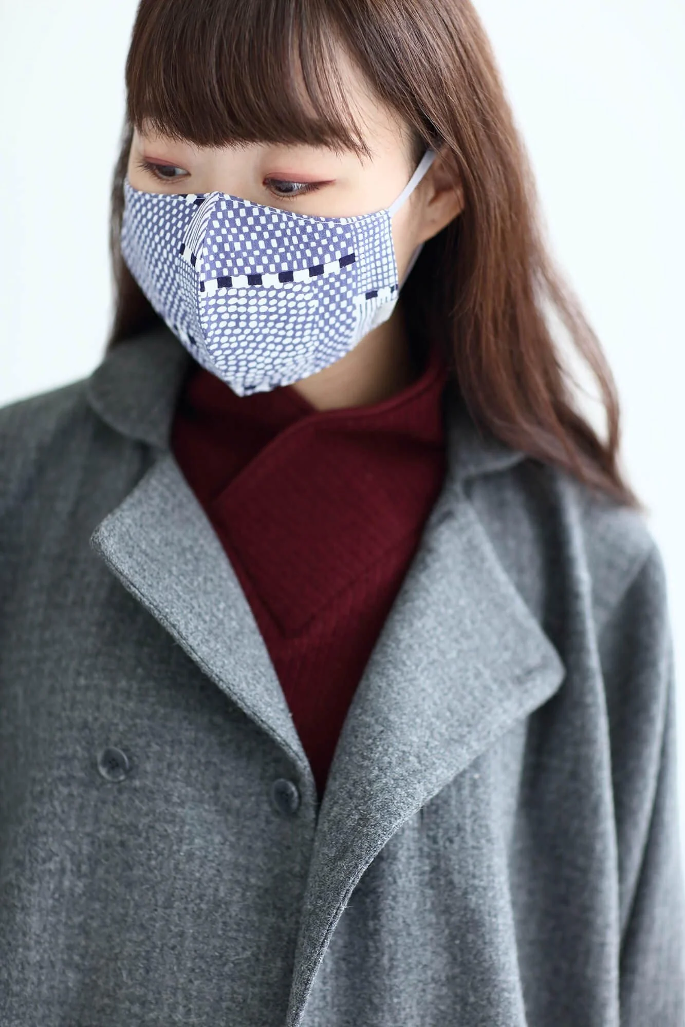 ◎【30%OFF】高島縮 テキスタイルマスク／間がさね2 灰青（はいあお） - Image 7