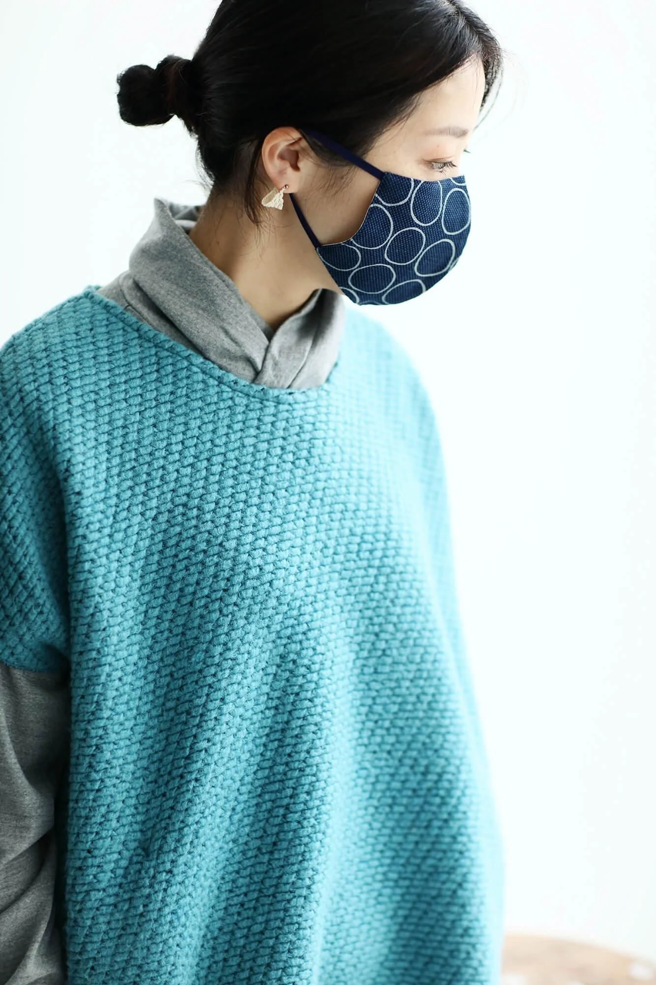 ◎【30%OFF】綿麻×高島縮 テキスタイルマスク／わならべ 濃紺（のうこん）×素鼠（すねず） - Image 8
