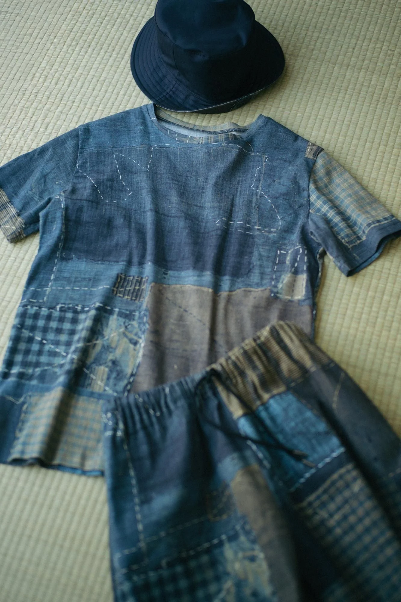 高島縮 40/40 半袖Tシャツ／BORO IJ - Image 9