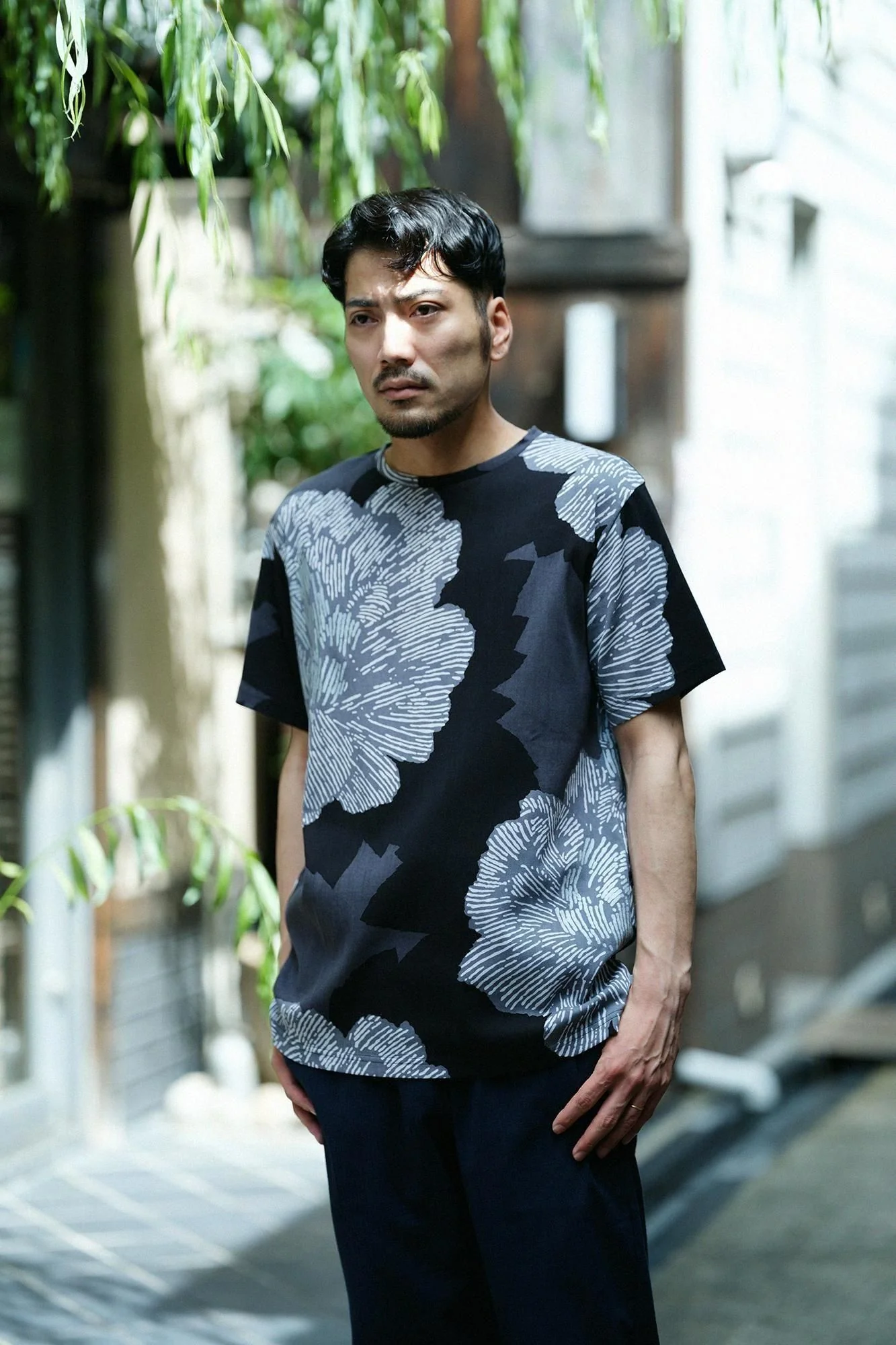 高島縮 40/40 半袖Tシャツ／芍薬（しゃくやく） - Image 9